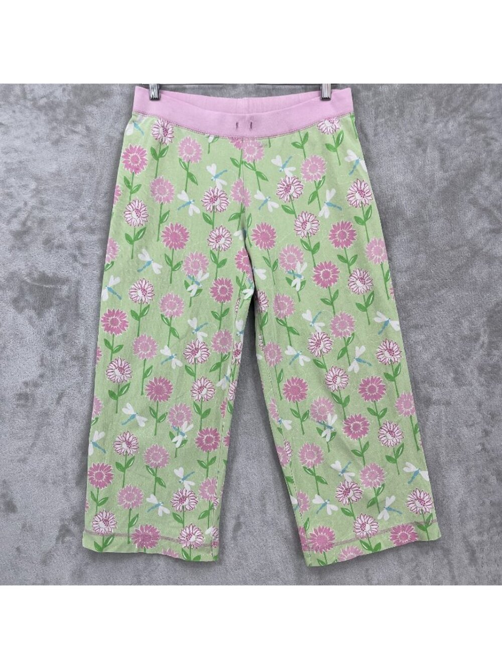 Vintage Lilly Pulitzer Green Floral Cropped Cotton Knit Pull On Pants